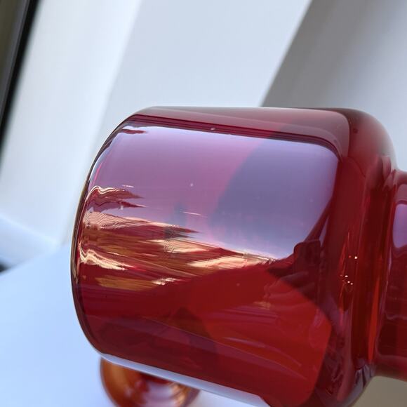 Takahashi Japan Red Glass Apothecary Canister Jar Daisy Lid 6" x 3 3/4" MCM - Picture 6 of 9